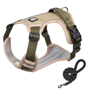 Furbulous Tactical Dog Harness Adjustable No Pull Pet Harness Reflective Working Training Dog Harness with 1.5m Lead - Khaki Medium