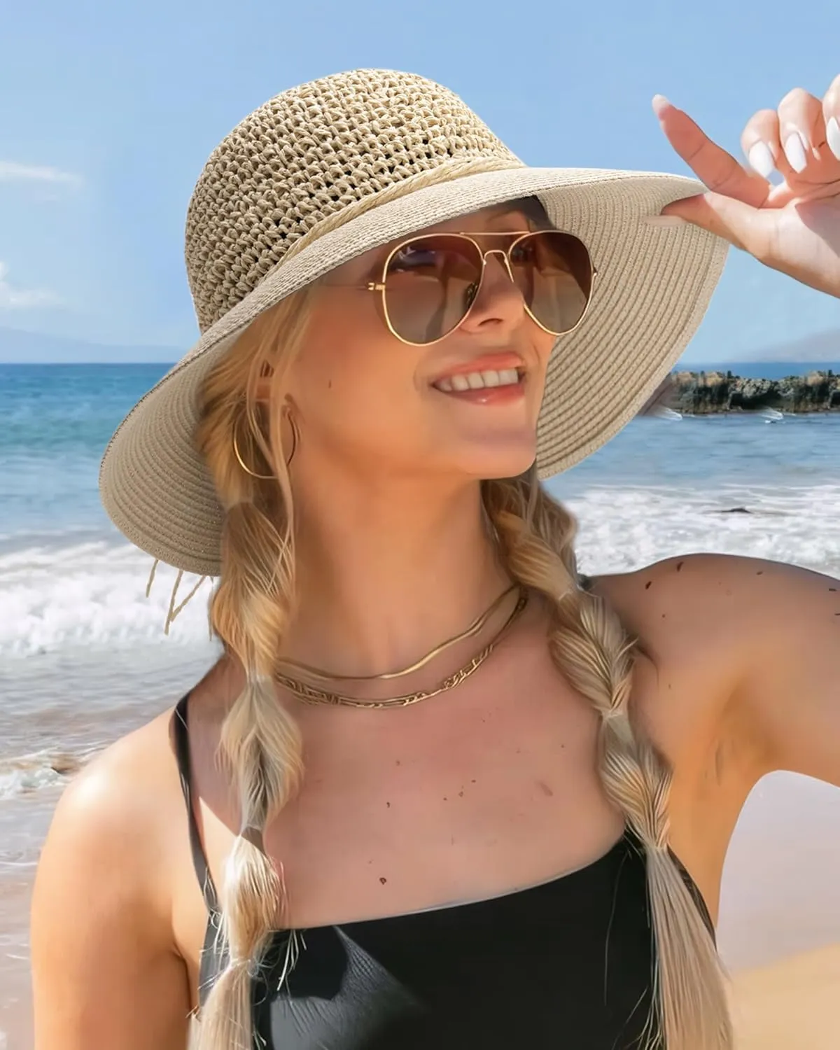 FURTALK Beach Hats for Women Summer Straw Sun Hat Wide Brim Crochet Hats
