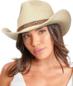 FURTALK Straw Cowboy Sun Hats for Women Men Western Cowgirl Hats with Wind Lanyard UPF 80  Beach Hat
