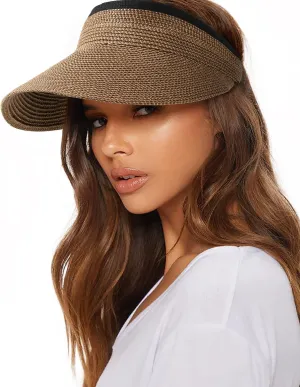 FURTALK Womens Sun Visor Hat Straw Sun Visors for Women Summer Packable Ponytail Beach Hats for Women Travel UPF 80 