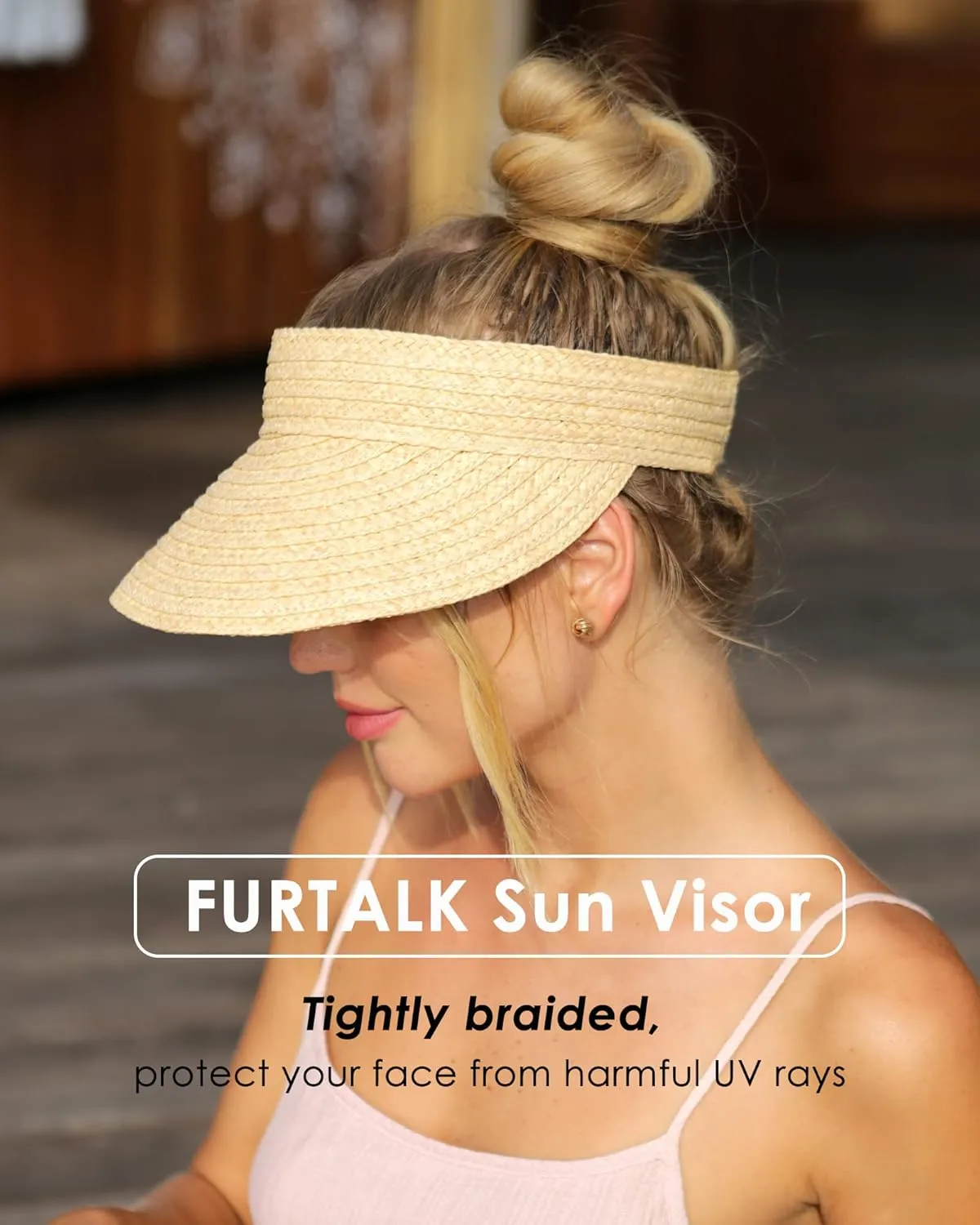 FURTALK Womens Sun Visor Hat Straw Sun Visors for Women Summer Packable Ponytail Beach Hats for Women Travel UPF 80 