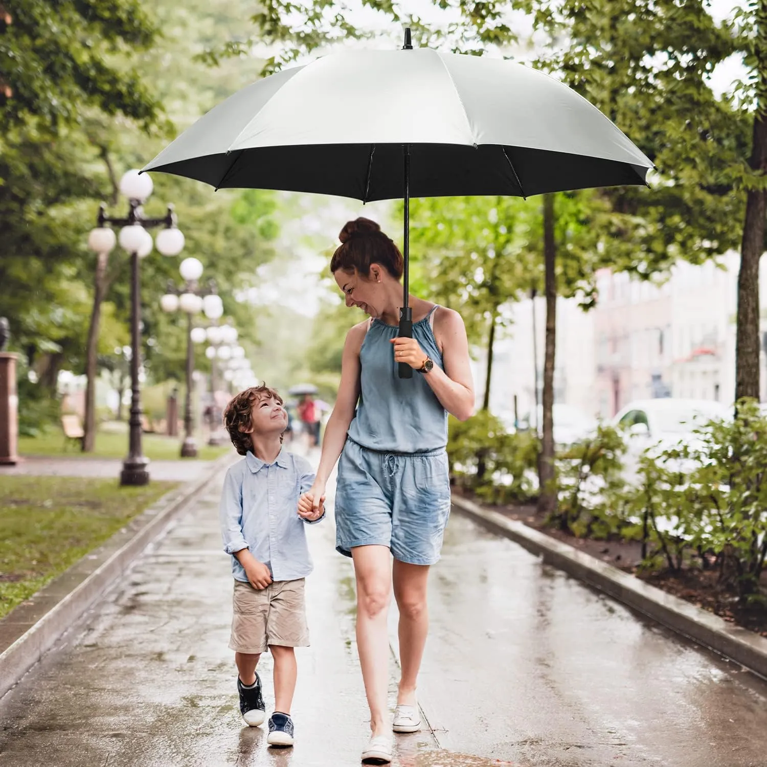 G4Free 54/62 Inch Windproof UV Protection Golf Umbrella Extra Large Silver Coated Automatic Open Stick Long Umbrella