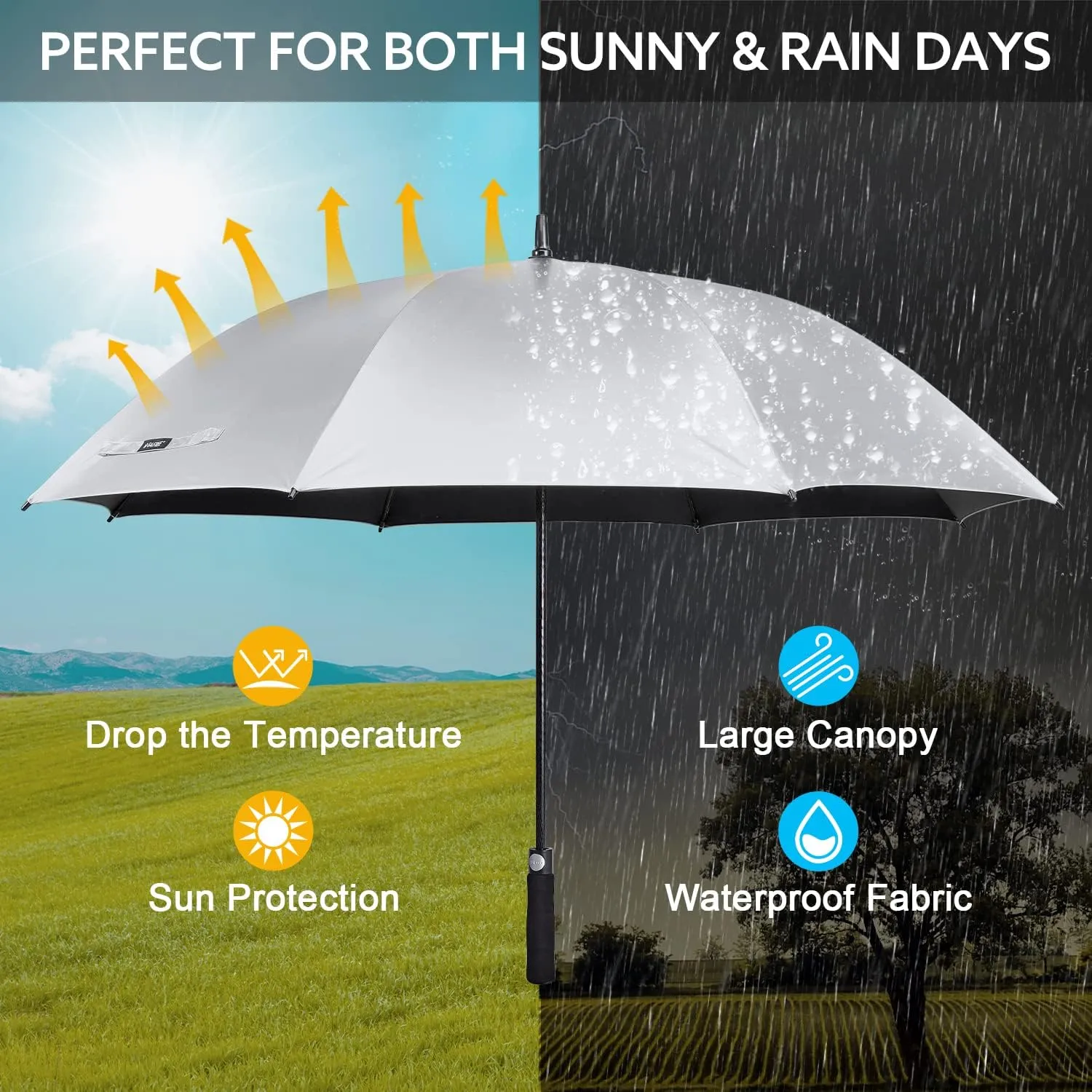 G4Free 54/62 Inch Windproof UV Protection Golf Umbrella Extra Large Silver Coated Automatic Open Stick Long Umbrella