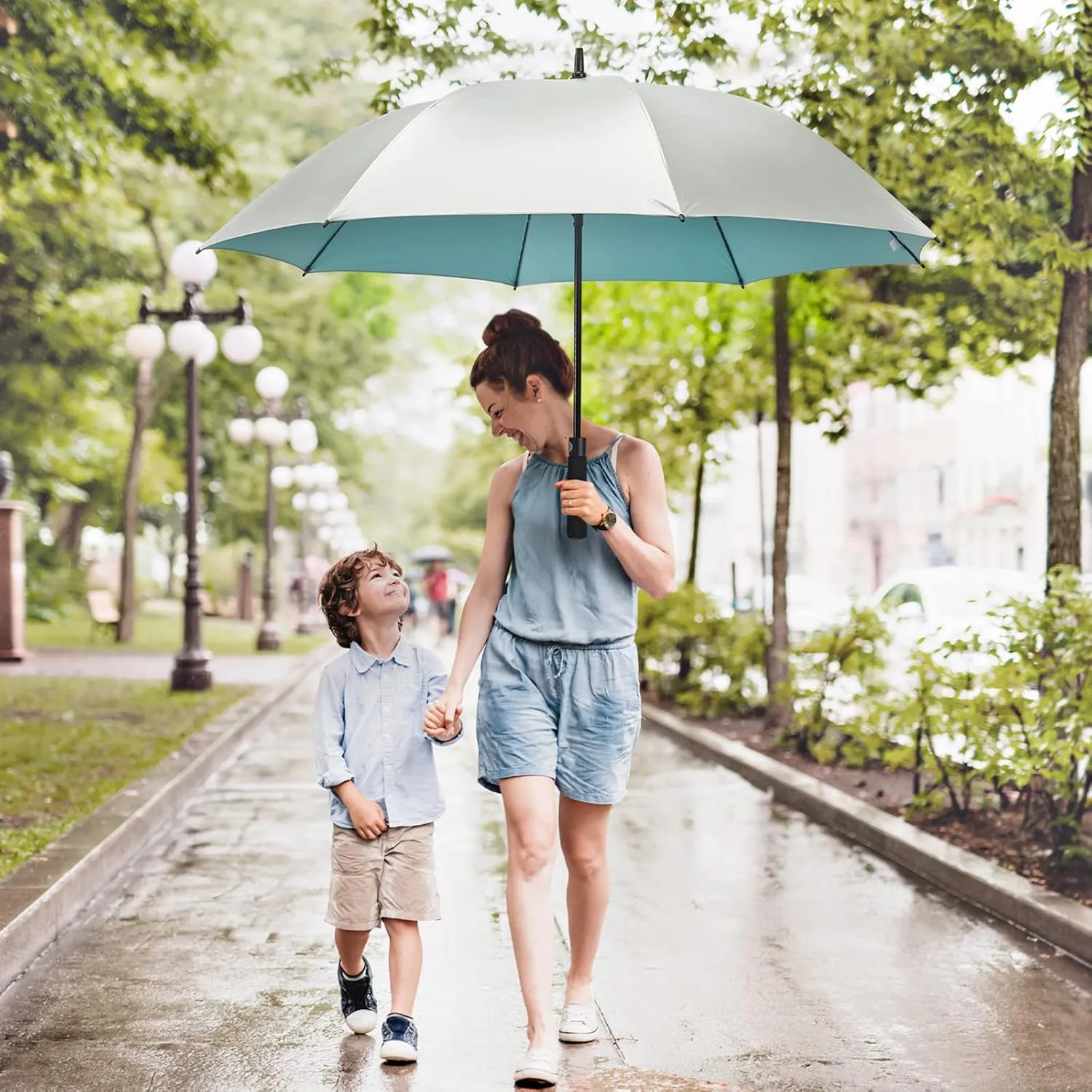 G4Free 54/62 Inch Windproof UV Protection Golf Umbrella Extra Large Silver Coated Automatic Open Stick Long Umbrella