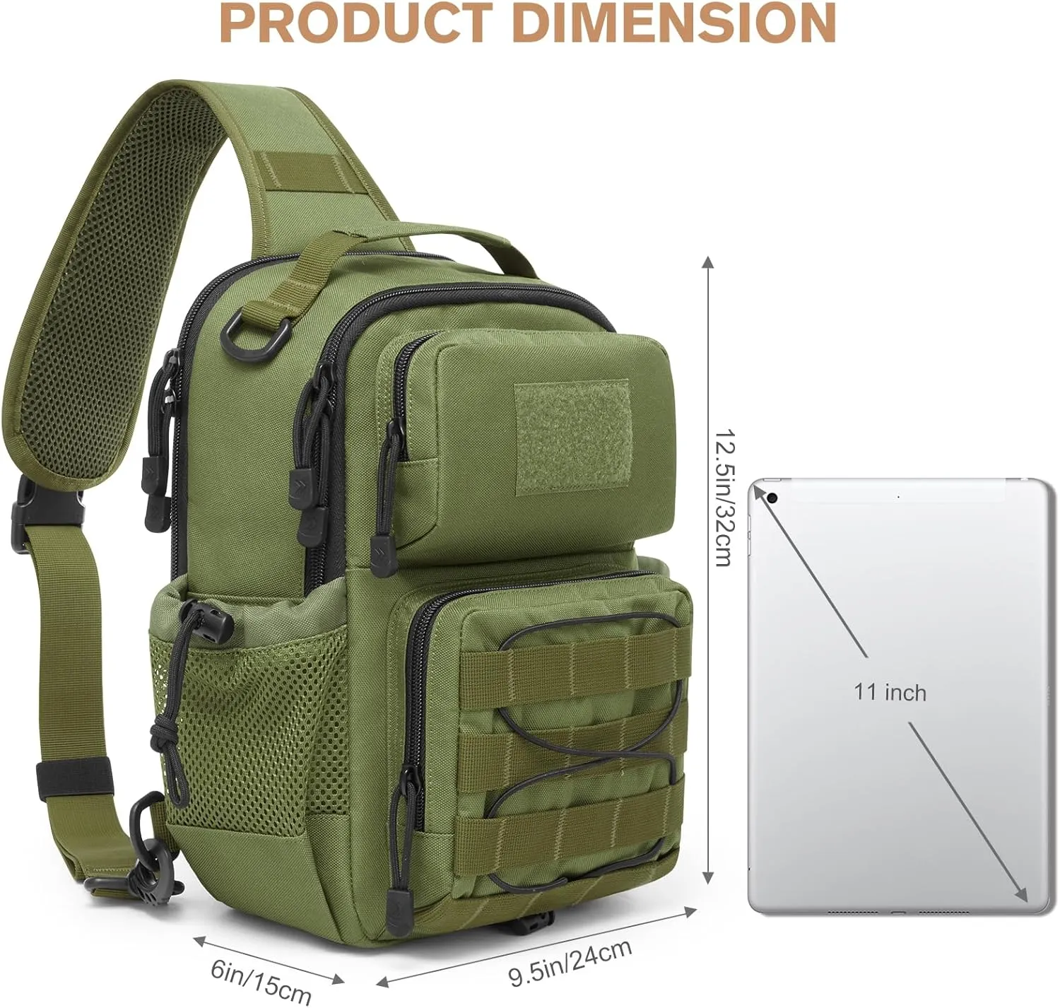 G4Free Tactical Backpack Military Sling Shoulder Bag Molle Pack for Every Day Carry-Green