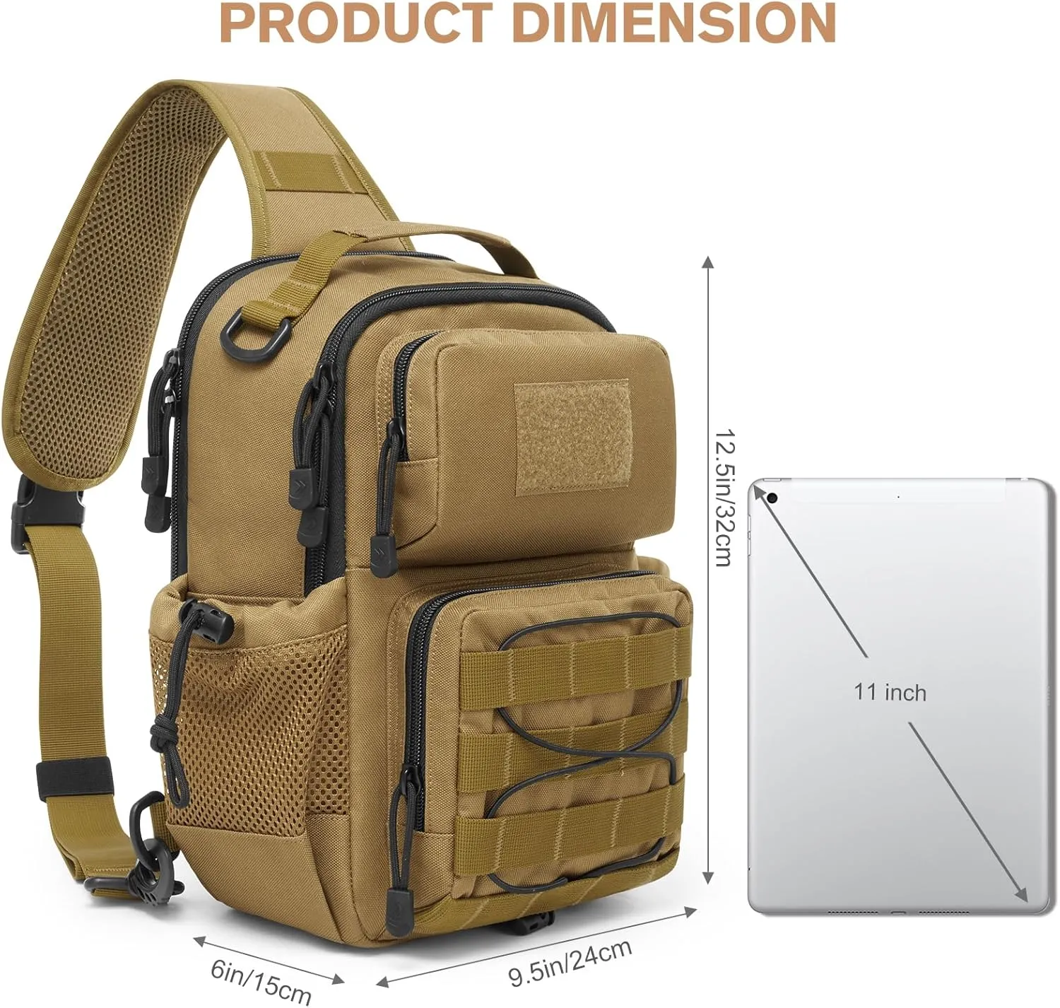 G4Free Tactical Backpack Military Sling Shoulder Bag Molle Pack for Every Day Carry-Khaki