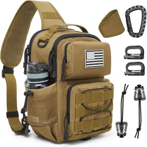 G4Free Tactical Backpack Military Sling Shoulder Bag Molle Pack for Every Day Carry-Khaki