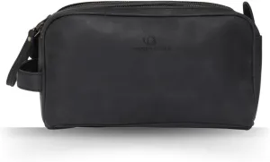 Genuine Buffalo Leather Toiletry Bag for Men Handcrafted Vintage Black Leather Dopp Kit Organizer for Cosmetics,Shaving Kit with Waterproof Lining