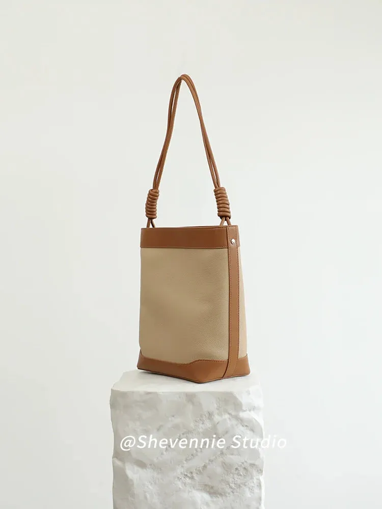 Genuine Leather Bucket Shoulder Bag