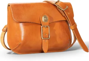 Genuine Leather Cross Body Bag for Women Men, Vegetable-Tanned Leather, Adjustable Strap,Pure Brass