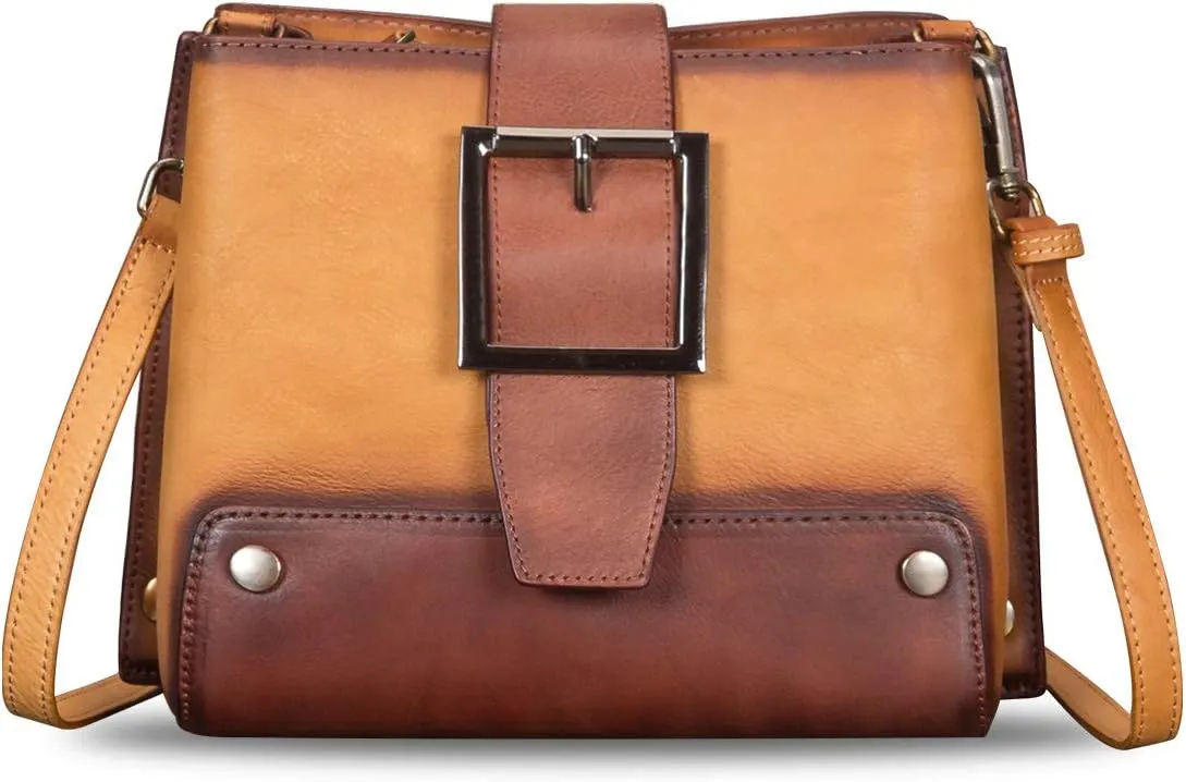 Genuine Leather Crossbody Bag for Women Vintage Shoulder Satchel Purse with Convertible Double Straps Handbag