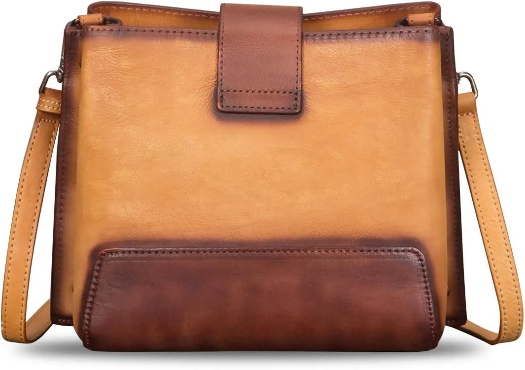 Genuine Leather Crossbody Bag for Women Vintage Shoulder Satchel Purse with Convertible Double Straps Handbag