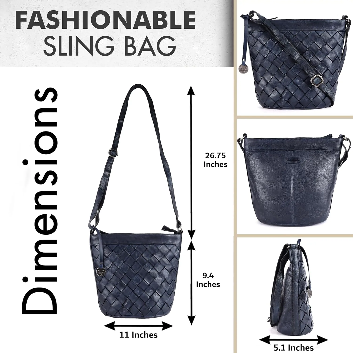 Genuine Leather Crossbody Sling Bag for Women - Trendy Casual Office Bag with Adjustable Strap