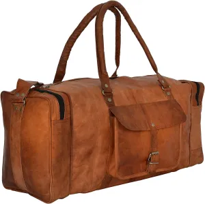 Genuine Leather Duffel | Women Travel Overnight Weekend Leather Bag | Sports Gym Duffel for Men (BROWN) Airplane Underseat Bag Leather Vacation Luggage Duffle Bag