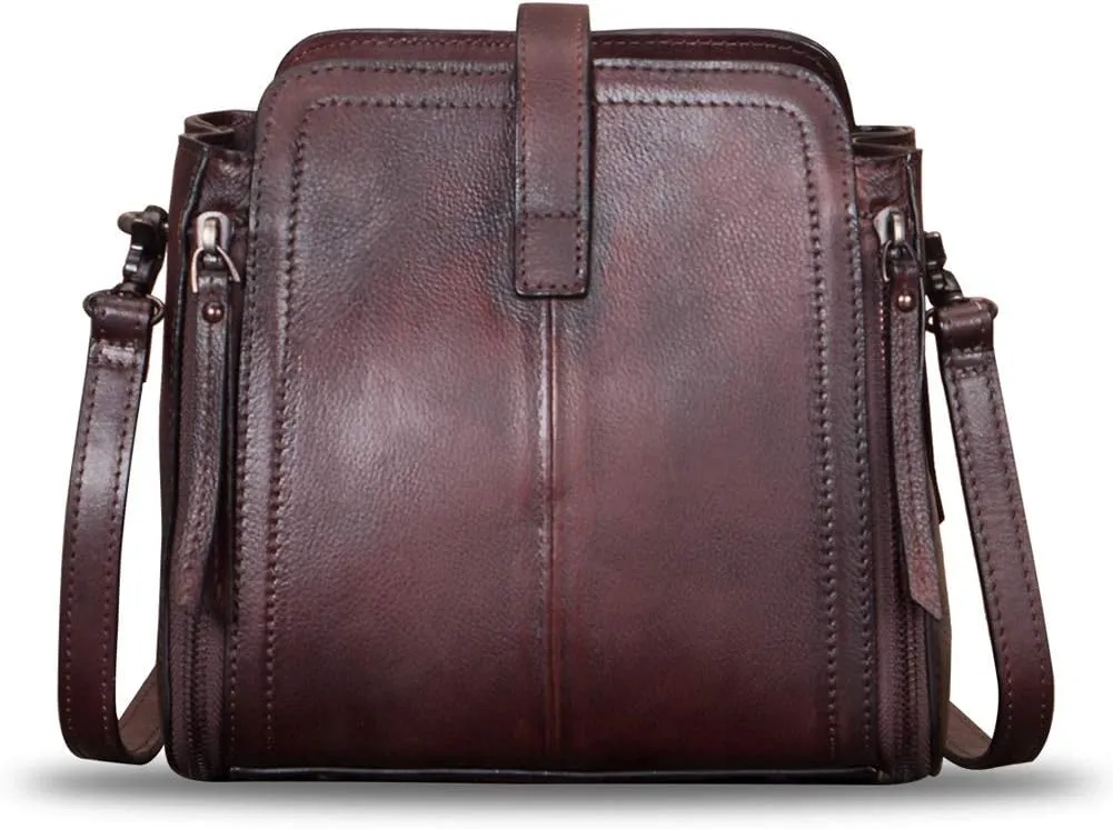 Genuine Leather Handbag for Women Vintage Handmade Satchel Crossbody Purse with Removable Top-Handle Strap