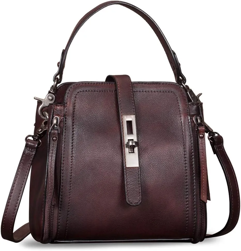 Genuine Leather Handbag for Women Vintage Handmade Satchel Crossbody Purse with Removable Top-Handle Strap