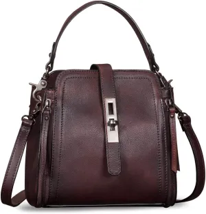 Genuine Leather Handbag for Women Vintage Handmade Satchel Crossbody Purse with Removable Top-Handle Strap