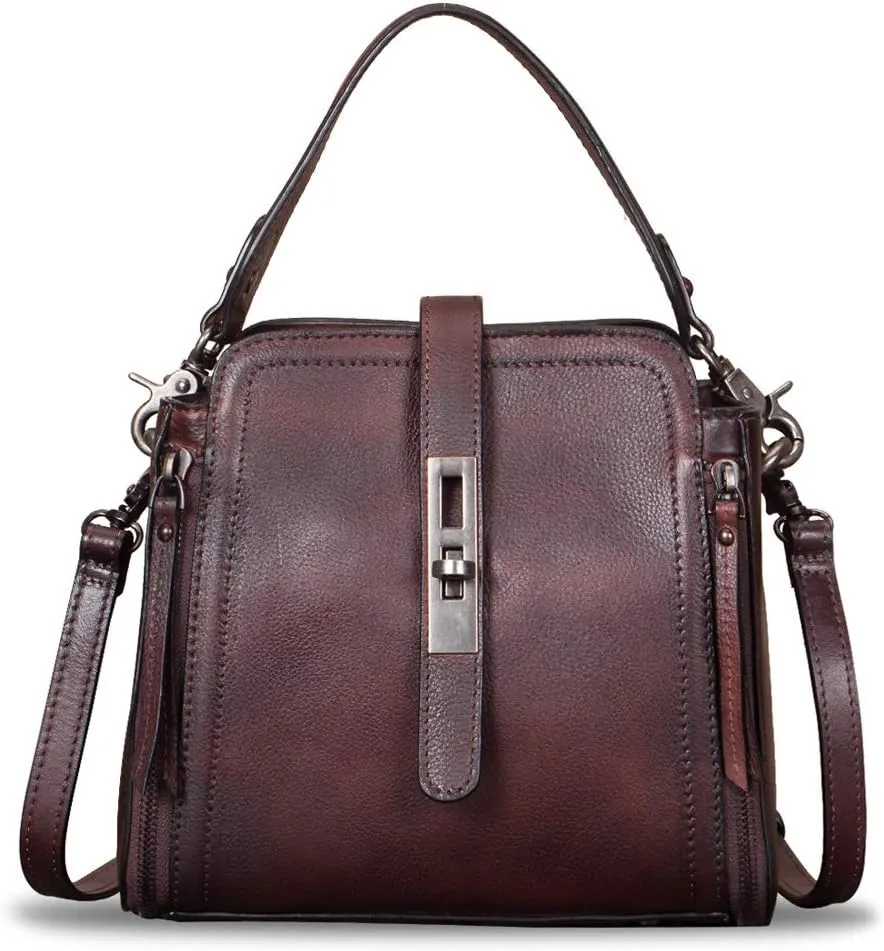 Genuine Leather Handbag for Women Vintage Handmade Satchel Crossbody Purse with Removable Top-Handle Strap