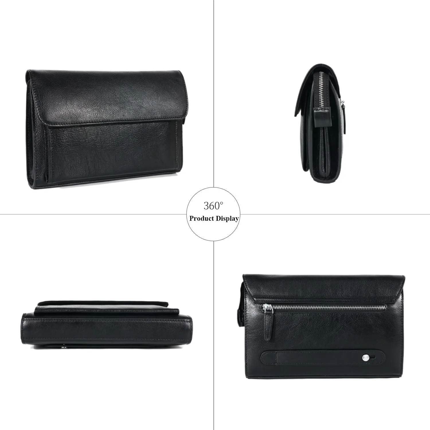 Genuine Leather Men Clutch Bags Purse Handbags Business Zipper Wallet Travel Bag