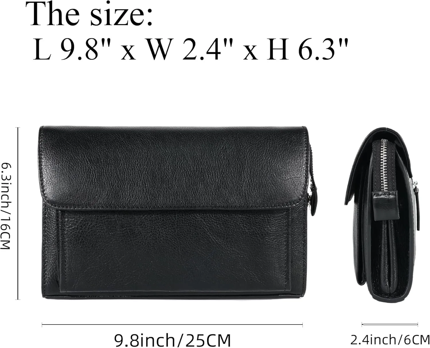 Genuine Leather Men Clutch Bags Purse Handbags Business Zipper Wallet Travel Bag