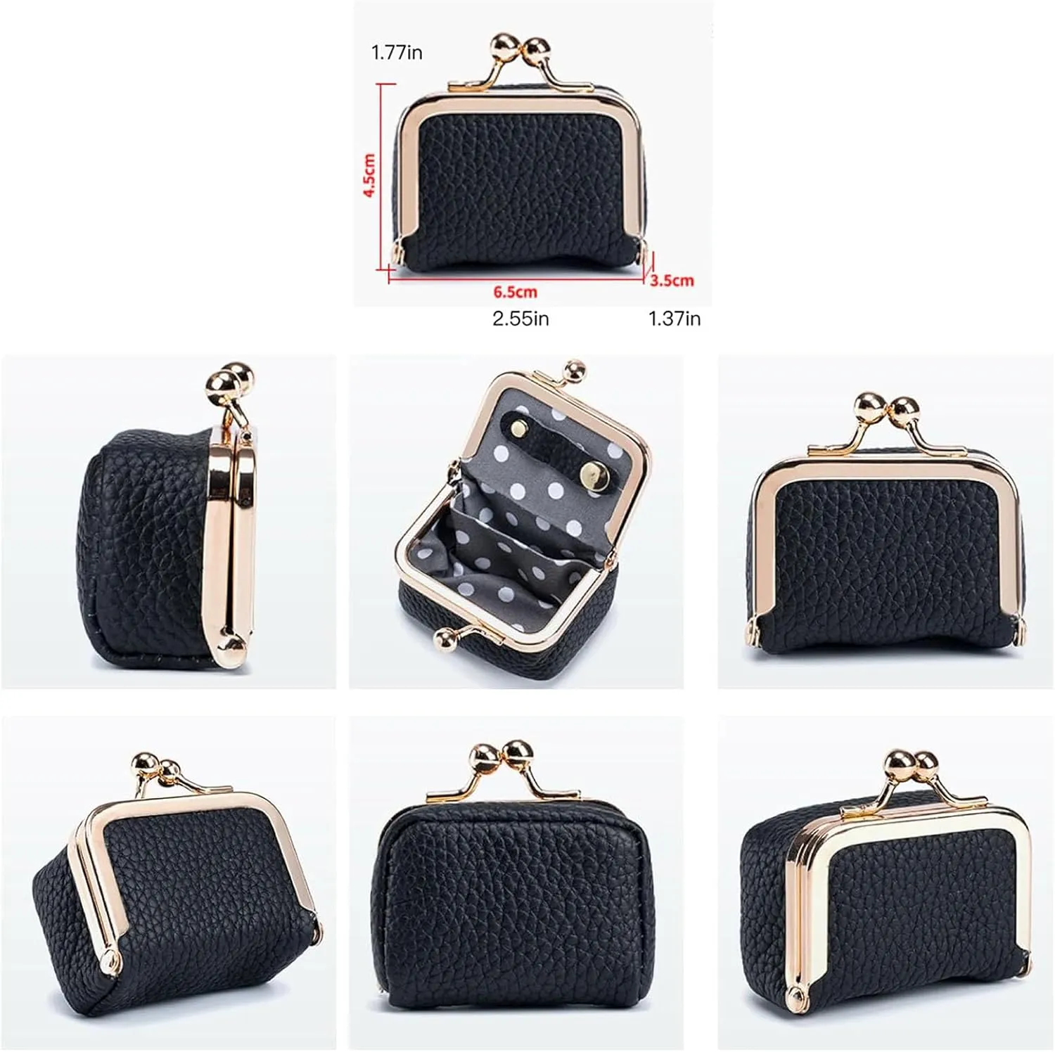 Genuine Leather Mini Jewelry Box, Mini Coin Purse Jewelry Case, Jewelry Case Kiss Lock, Travel Ring Box for Women for Earring/Ring/Necklace/Bracele (2 Pcs-H)