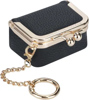 Genuine Leather Mini Jewelry Women's Coin Purse Solid Color Kiss Lock Change Pouch Casual Style Small Storage Bag for Women 1894 (Black with Chain)