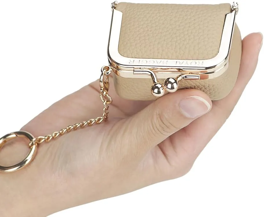 Genuine Leather Mini Jewelry Women's Coin Purse Solid Color Kiss Lock Change Pouch Casual Style Small Storage Bag for Women 1894 (Brown with Chain)