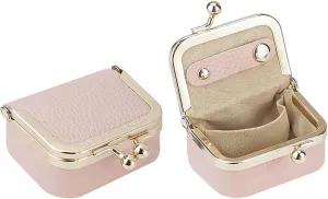 Genuine Leather Mini Jewelry Women's Coin Purse Solid Color Kiss Lock Change Pouch Casual Style Small Storage Bag for Women 1894 (Pink)