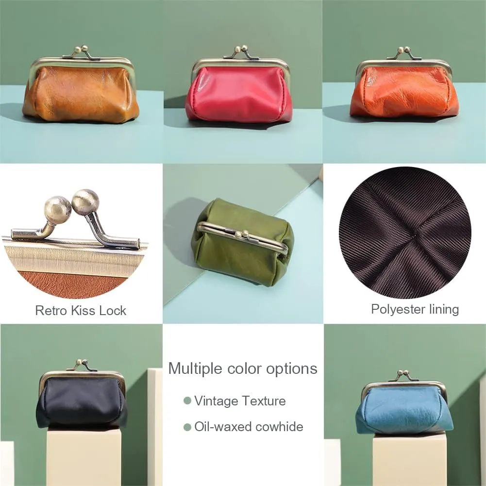 Genuine Leather Mini Vintage Coin Purse Kiss Lock change purse Cute Coin Purse Coin Organizer (Black)