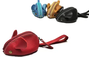 Genuine Leather Mouse Coin Purse Change Pouch Holder Cute Design,Kids Gifts (Black)