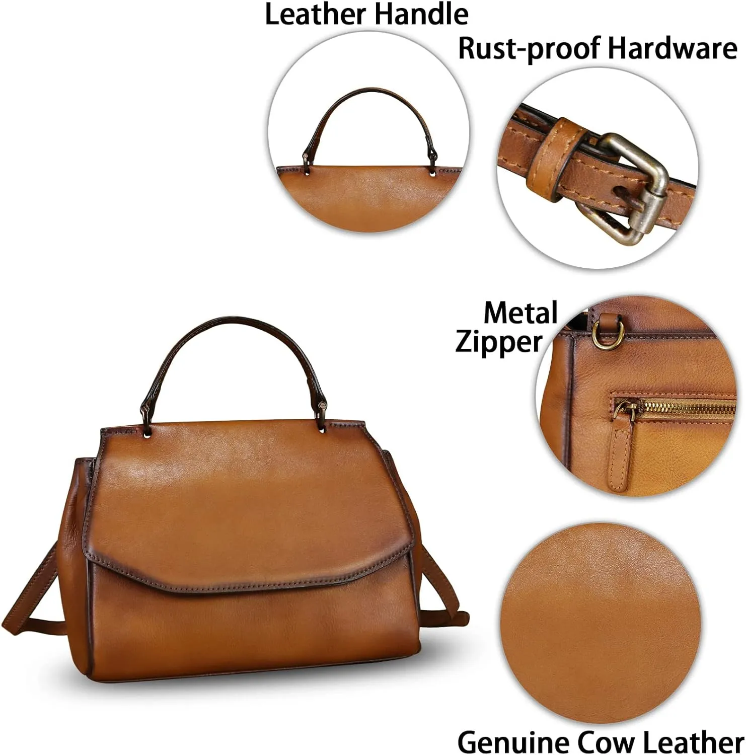 Genuine Leather Satchel for Women Crossbody Bags Handmade Vintage Top Handle Handbags Purse
