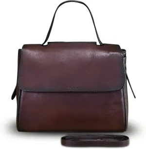 Genuine Leather Satchel for Women Handmade Vintage Top Handle Handbag Retro Cowhide Crossbody Handbags Purse
