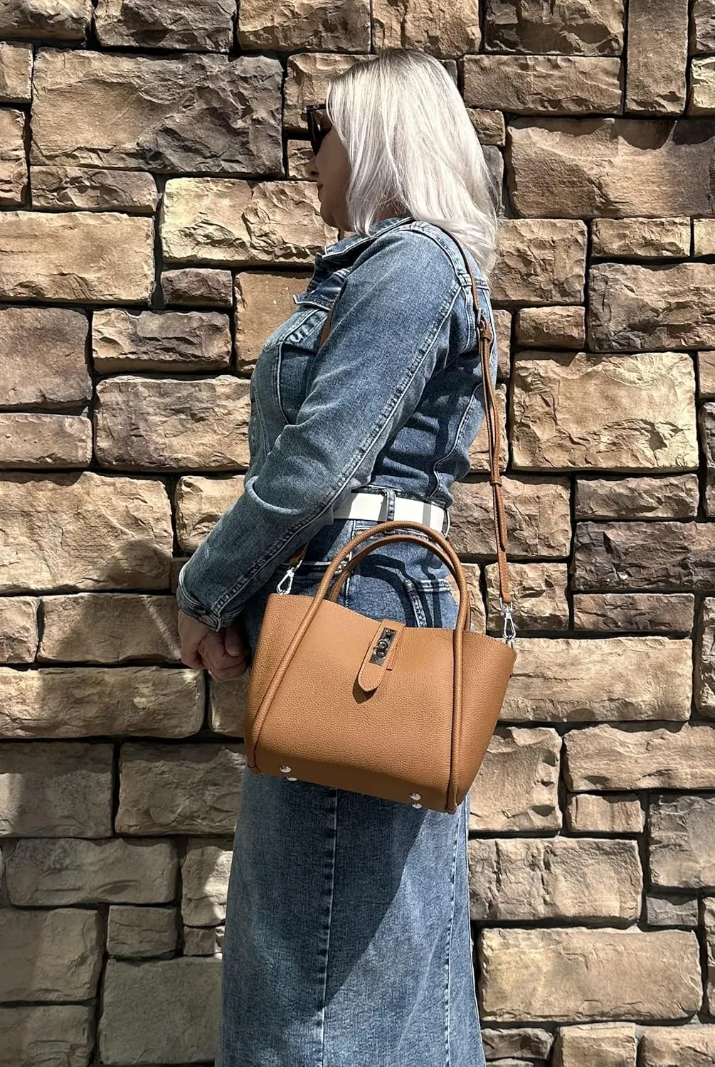 Genuine Leather Shoulder Bags Fashion Top-Handle Satchel Tote Handbags Crossbody Purse for Ladies