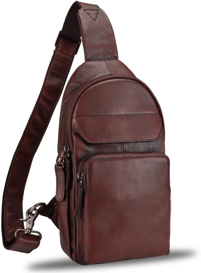 Genuine Leather Sling Bag for Man and Women Crossbody Purse Handmade Retro Shoulder Backpack Vintage Chest Bags