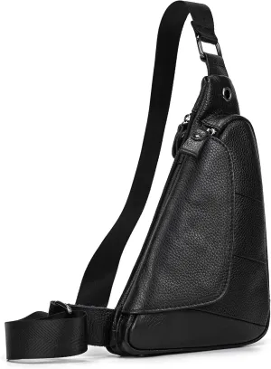 Genuine Leather Sling Bag for Men Casual Crossbody Backpack Small Shoulder Bag Chest Bag for Travel, 9052 Black