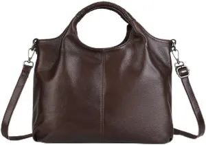 Genuine Leather Tote Handbag, First Layer Cowhide, Black Brown, Multiple Pockets