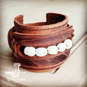 Genuine Leather Wide Cuff with Genuine Freshwater Pearls 004Y