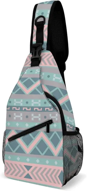 Geometrical Bulgarian Style Sling Backpack, Crossbody Shoulder Bag, Chest Bags for Outdoor Travel Fitness