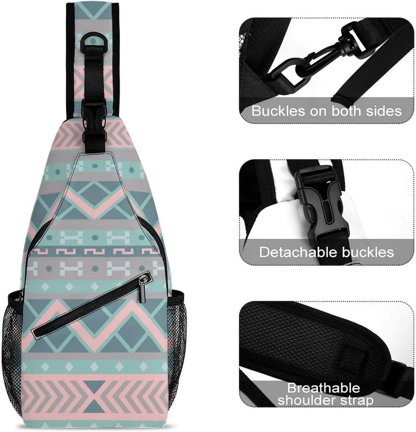 Geometrical Bulgarian Style Sling Backpack, Crossbody Shoulder Bag, Chest Bags for Outdoor Travel Fitness
