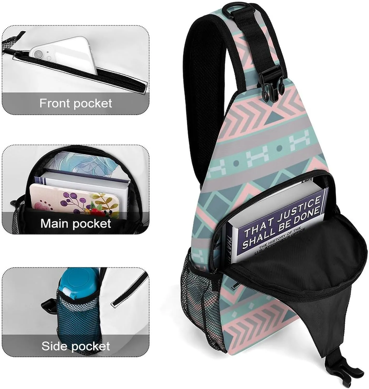 Geometrical Bulgarian Style Sling Backpack, Crossbody Shoulder Bag, Chest Bags for Outdoor Travel Fitness