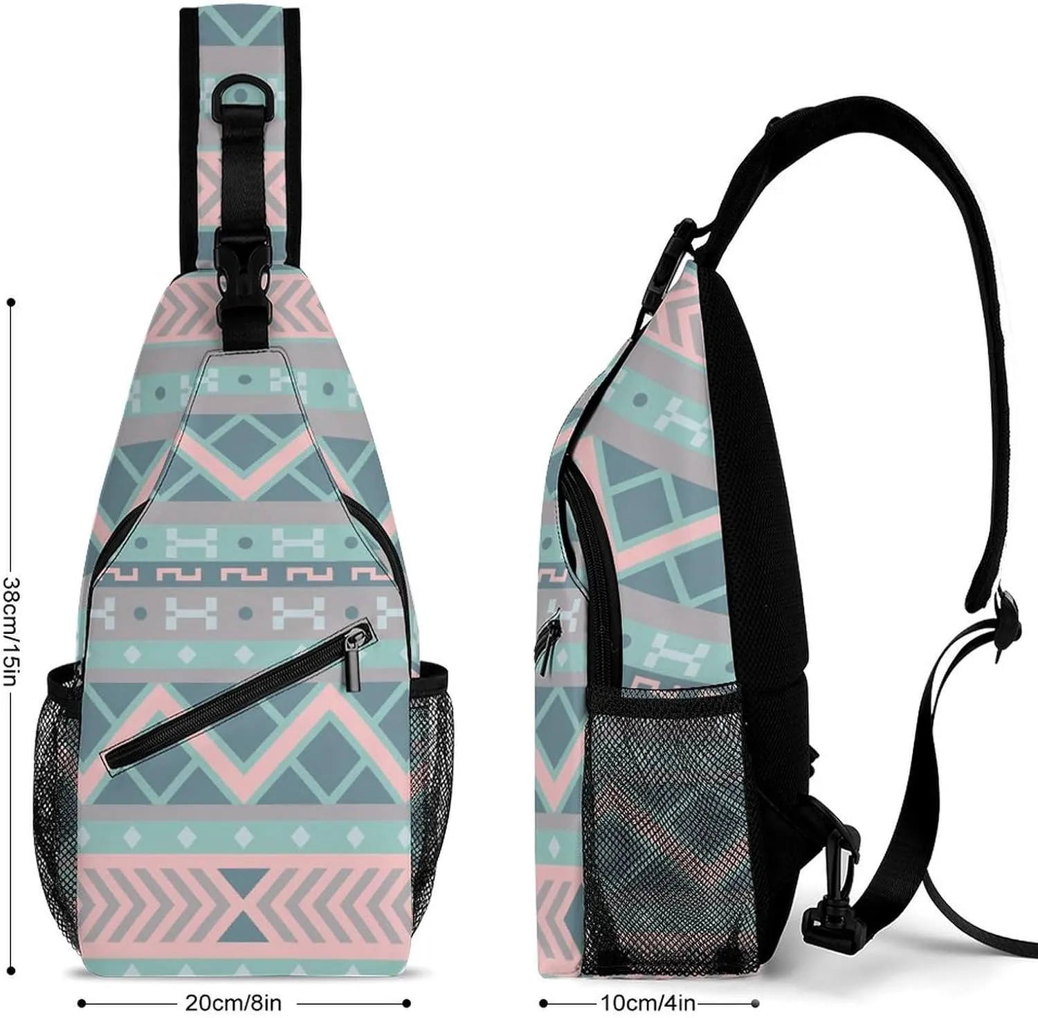 Geometrical Bulgarian Style Sling Backpack, Crossbody Shoulder Bag, Chest Bags for Outdoor Travel Fitness