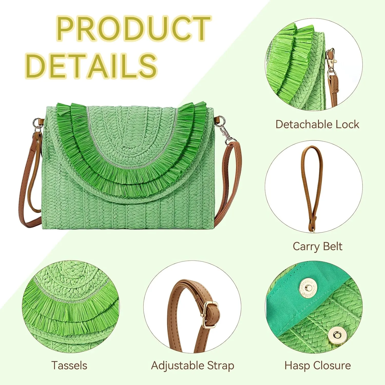 Gets Straw Clutch Bags for Women Handmade Woven Summer Beach Envelope Purse Wallet Crossbody Bag with Strap