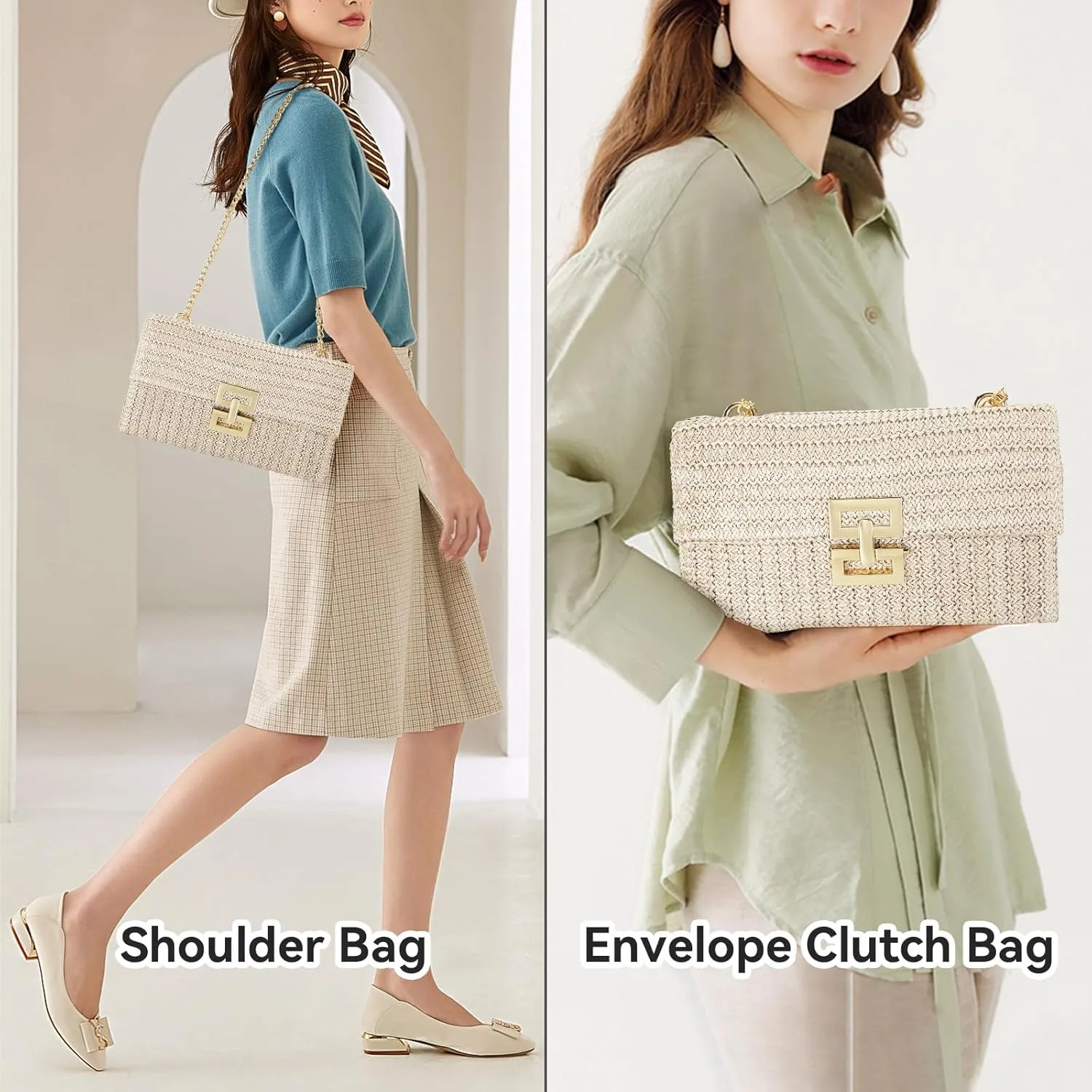 Gets Straw Clutch, Straw Clutch Women Hand-woven for Summer Beach Envelope Clutch Purse Wallet