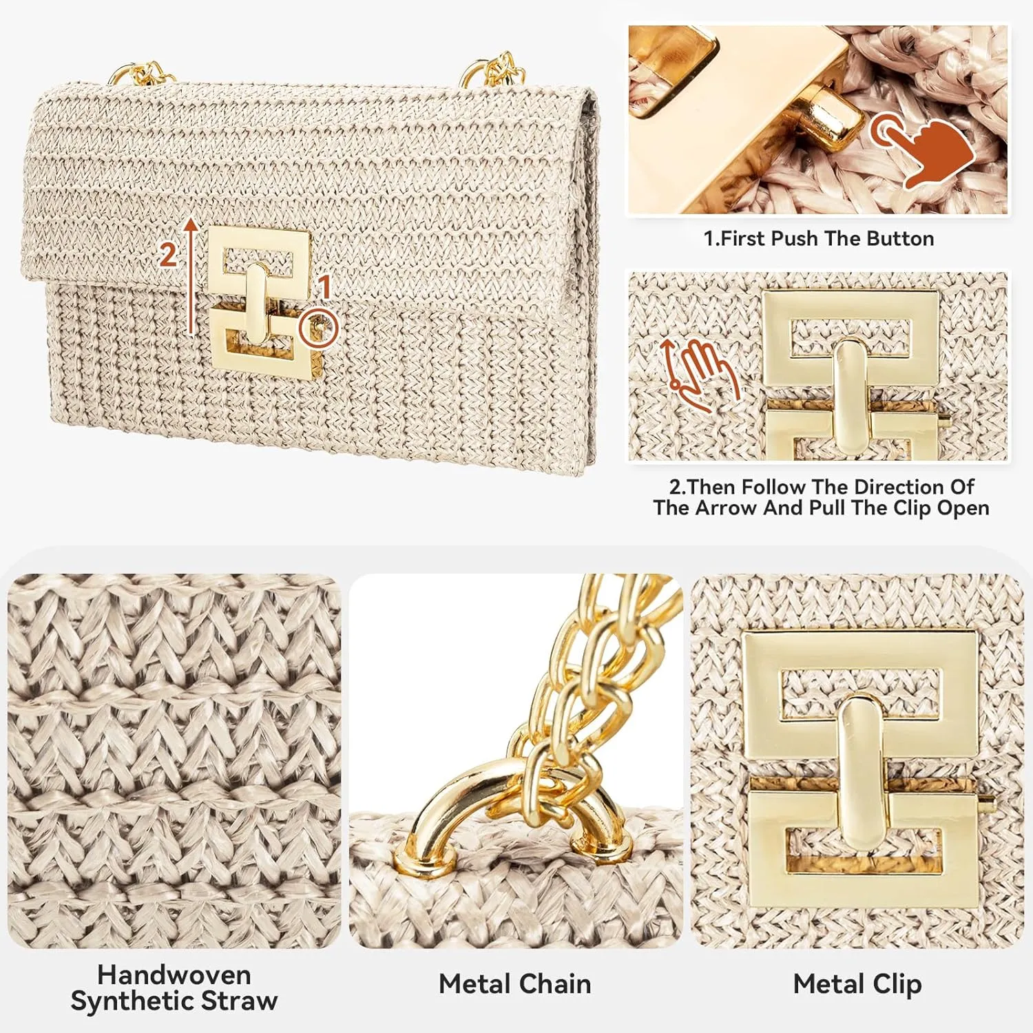 Gets Straw Clutch, Straw Clutch Women Hand-woven for Summer Beach Envelope Clutch Purse Wallet