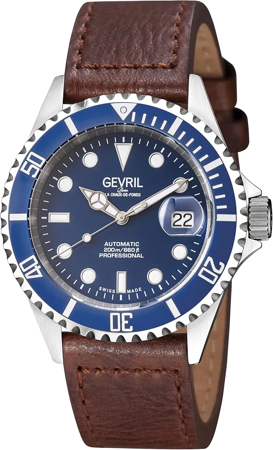 Gevril Men's Wall Street Stainless Steel Watch, Genuine Italian Leather Strap, Silver