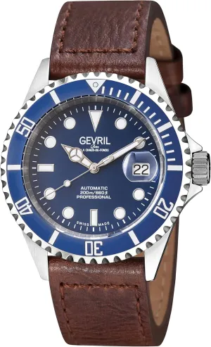 Gevril Men's Wall Street Stainless Steel Watch, Genuine Italian Leather Strap, Silver