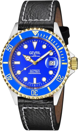 Gevril Men's Wall Street Stainless Steel Watch, Genuine Italian Leather Strap