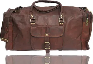GifteQ Genuine Leather Brown Vintage Luggage Unisex Duffle Travel Bag for Men/Boys/Women (Chocolate Brown, 28 inches)