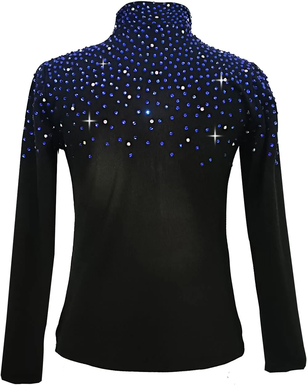 Girl's Black Ice Skating Training Jacket with Blue Rhinestones and Plush Stylish and Warm Skating Training Clothes