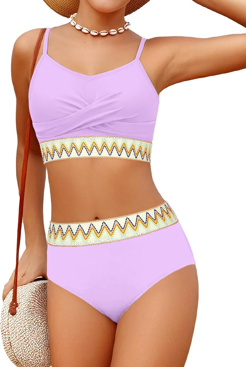 Girls Swimsuit 2 Piece Teen Criss Cross Bikini Set Woven Color Block Welt Bathing Suit for Girls Swimwear 9-18T